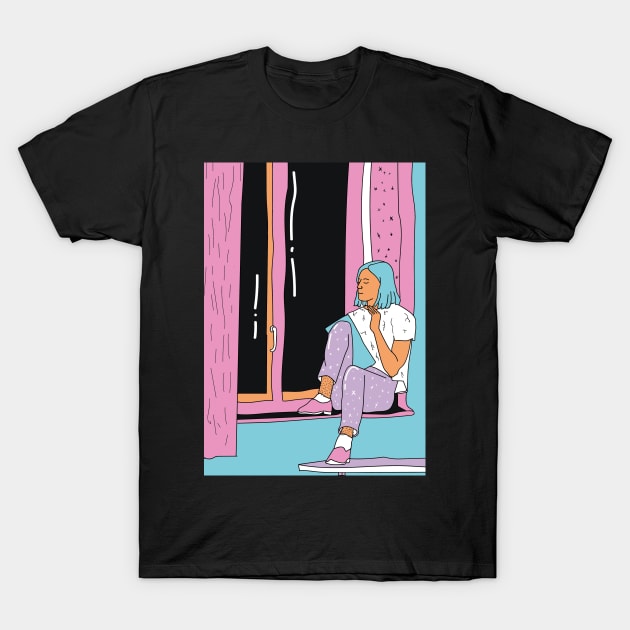 Vaporwave girl sitting feminist illustration T-Shirt by nanaminhae